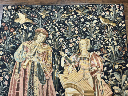 Belgian Tapestry Vintage 4x5 The Concert Musicians Green Loomed Cotton Wool