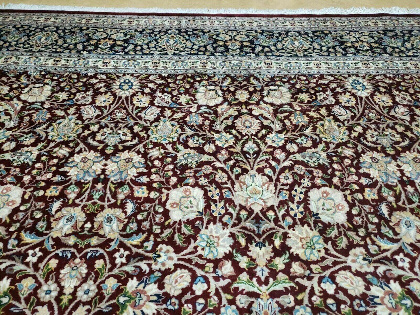 Handmade Sino Persian Rug 9x12 Floral Allover Tabriz Design Maroon And Navy