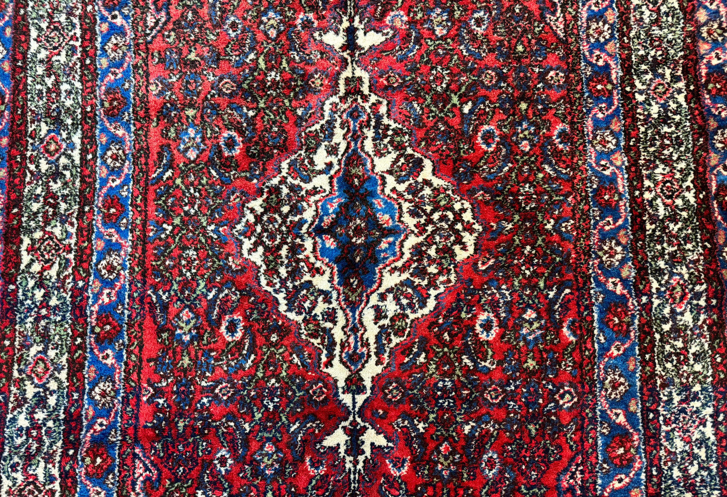Persian Tribal Rug 6x11 Red Blue Ivory Antique Carpet Hamadan Dargazin Hand Knotted