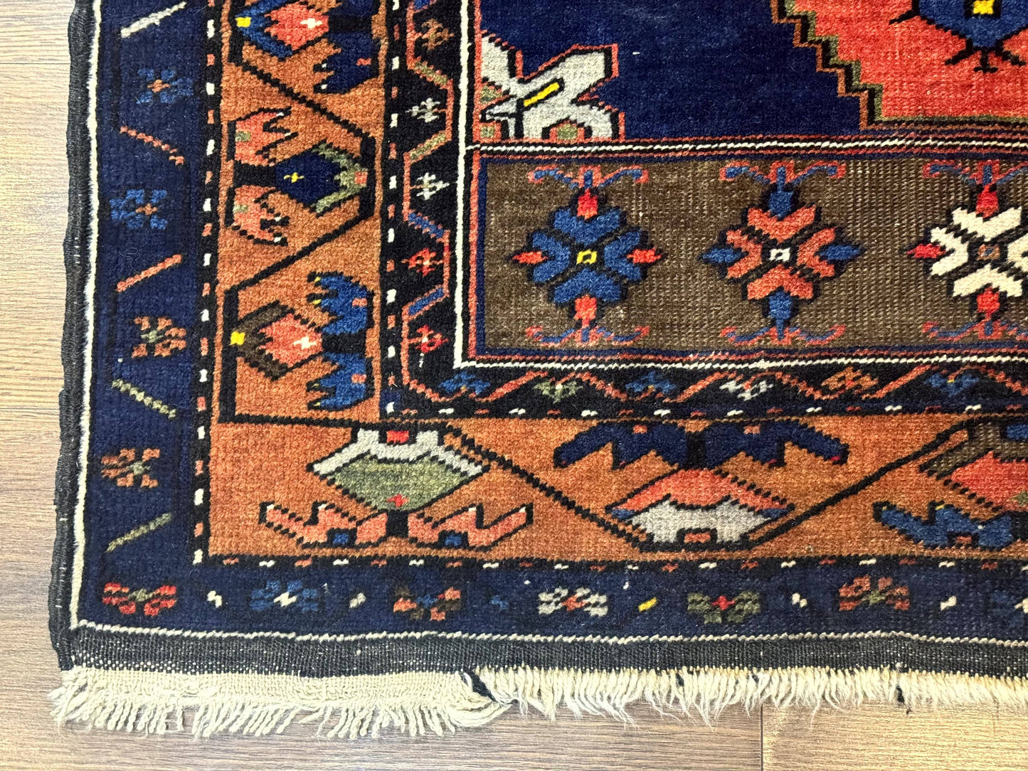 Persian Nahavand Rug 3x6 Geometric Medallion Village Tribal Design In Terracotta And Navy