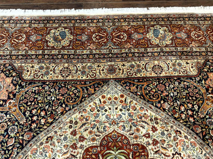 Handmade Persian Rug 9x12 Vintage Wool Floral Peacocks Very Fine 260 KPSI