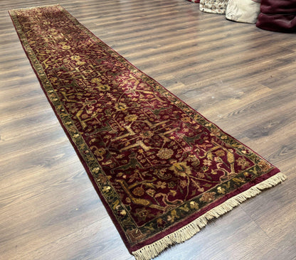 Indo Persian Runner Rug Wool Handmade Maroon 2.7 By 13.8 Hallway