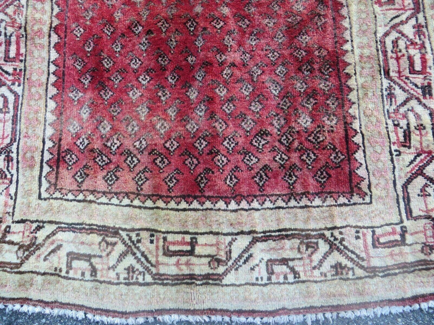 Antique Handmade Wool Runner Rug India Paisley Vintage Design 3 Foot 7 Inch by 10 Foot