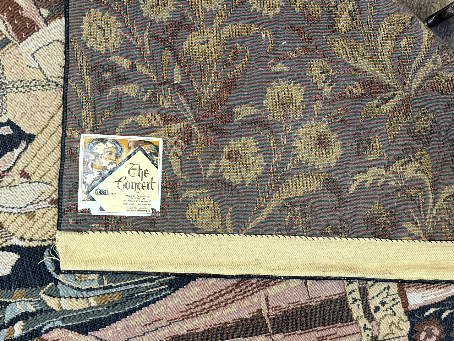 Belgian Tapestry Vintage 4x5 The Concert Musicians Green Loomed Cotton Wool