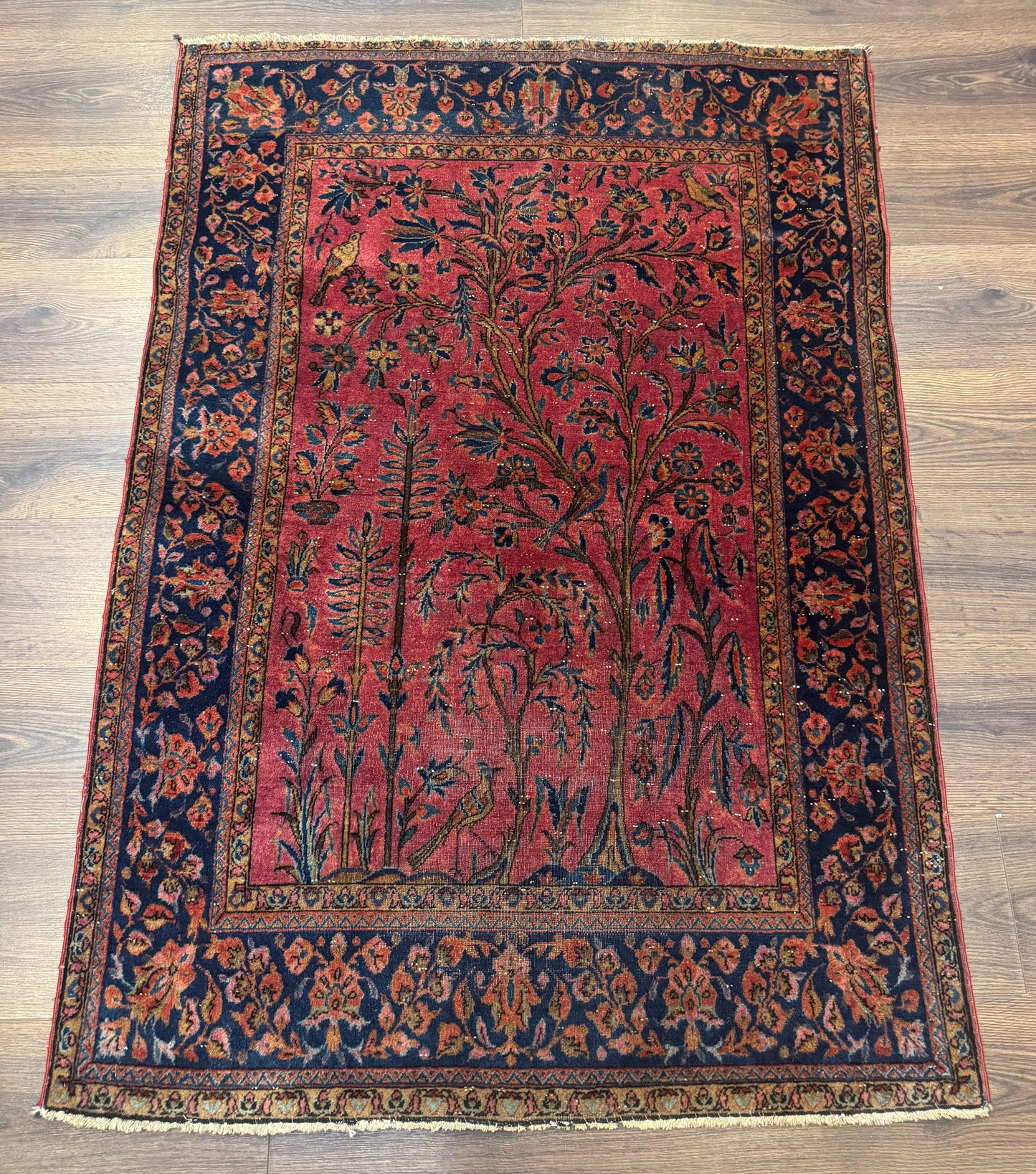 Antique Persian Tree Of Life Rug 3x5 Feet Manchester Wool With Bird Pictorials