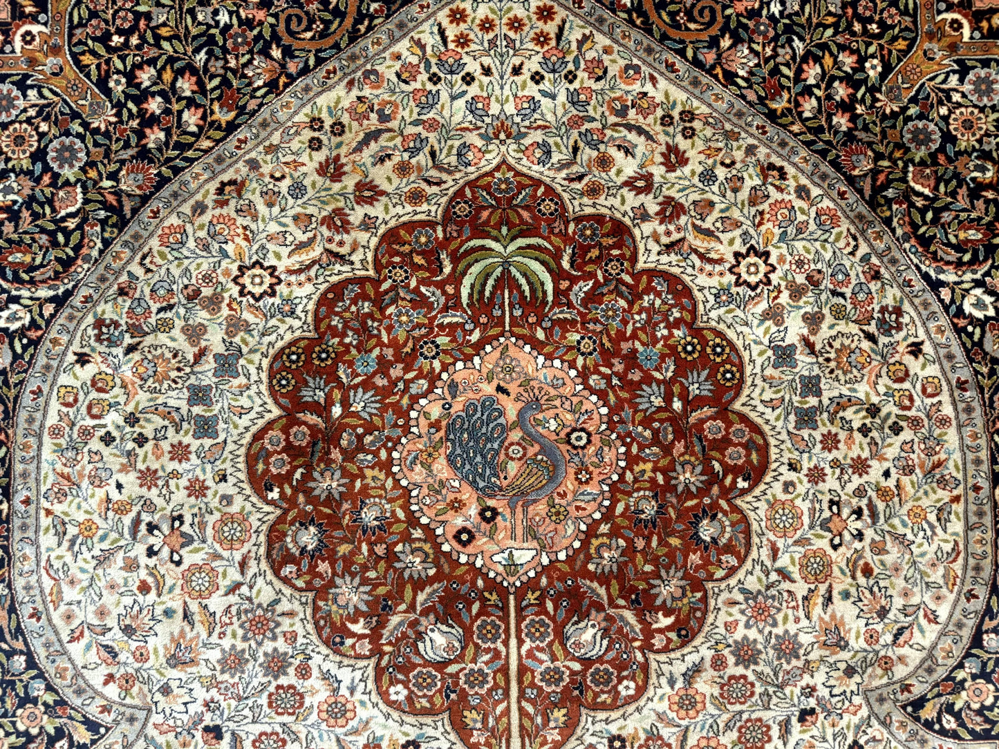 Handmade Persian Rug 9x12 Vintage Wool Floral Peacocks Very Fine 260 KPSI