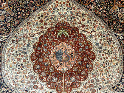 Handmade Persian Rug 9x12 Vintage Wool Floral Peacocks Very Fine 260 KPSI