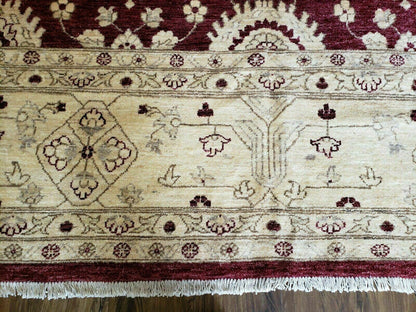 Peshawar Rug Pakistani Handmade Floral Carpet 9ft10in X 14ft1in Maroon Beige