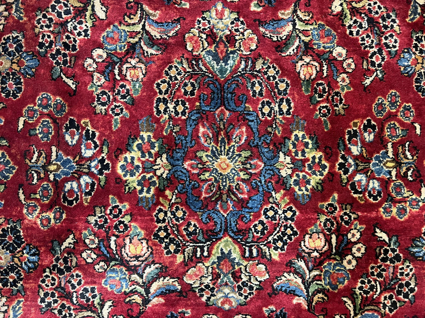 Rare Persian Rug Hand Knotted Wool 1920s Sarouk Antique Floral Allover Carpet