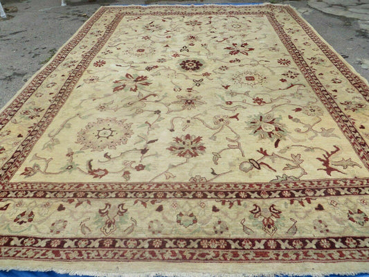 Vintage Hand Knotted Indian Wool Rug 10x14 Agra Vegetable Dyes Mahal Sultanabad Design