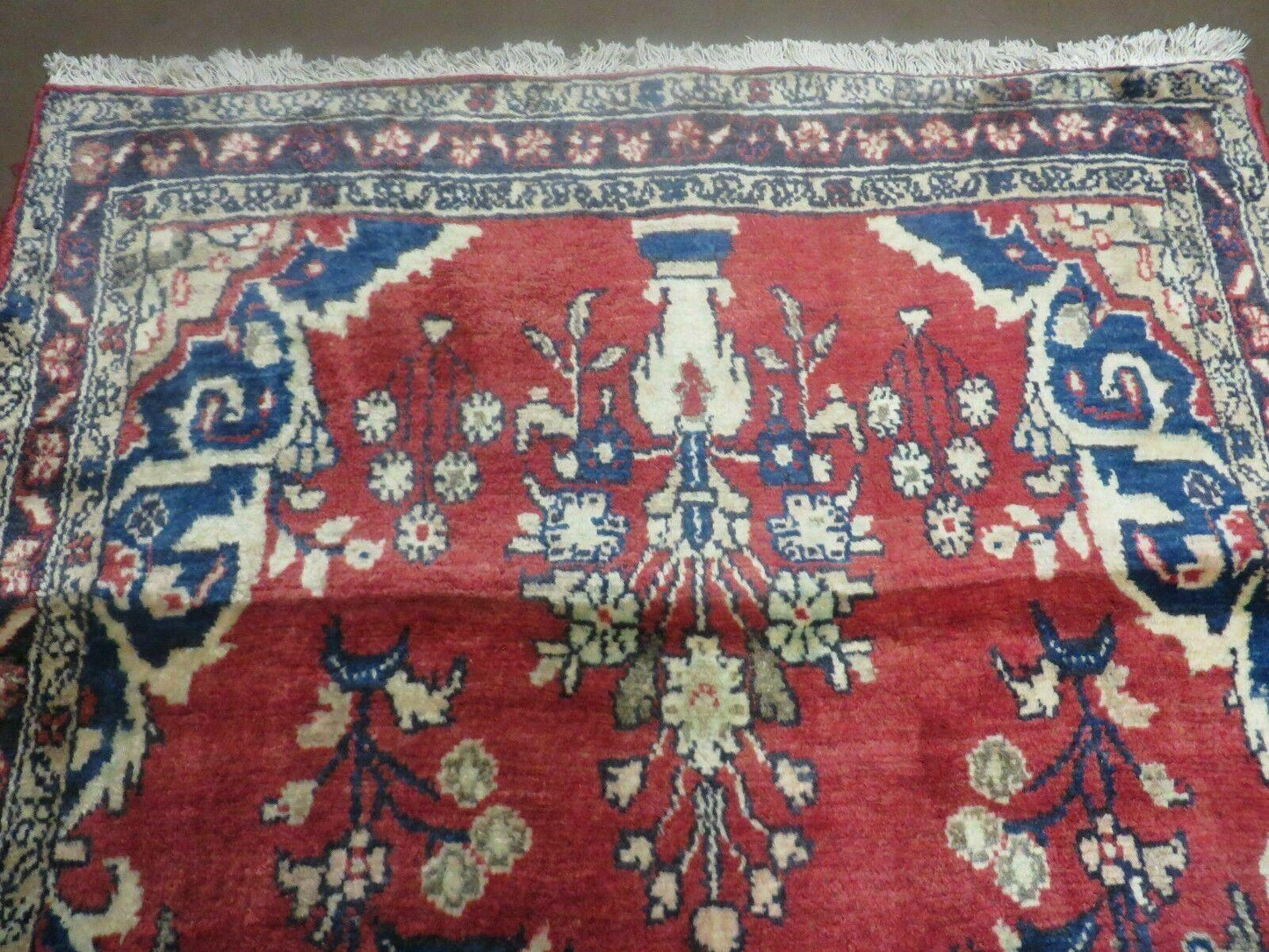 Persian Runner Rug 3x12 Vintage Wool Oriental Floral Red And Navy