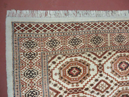 Vintage Turkoman Bokhara Wool Rug 4x7 Handmade Pakistani Ivory