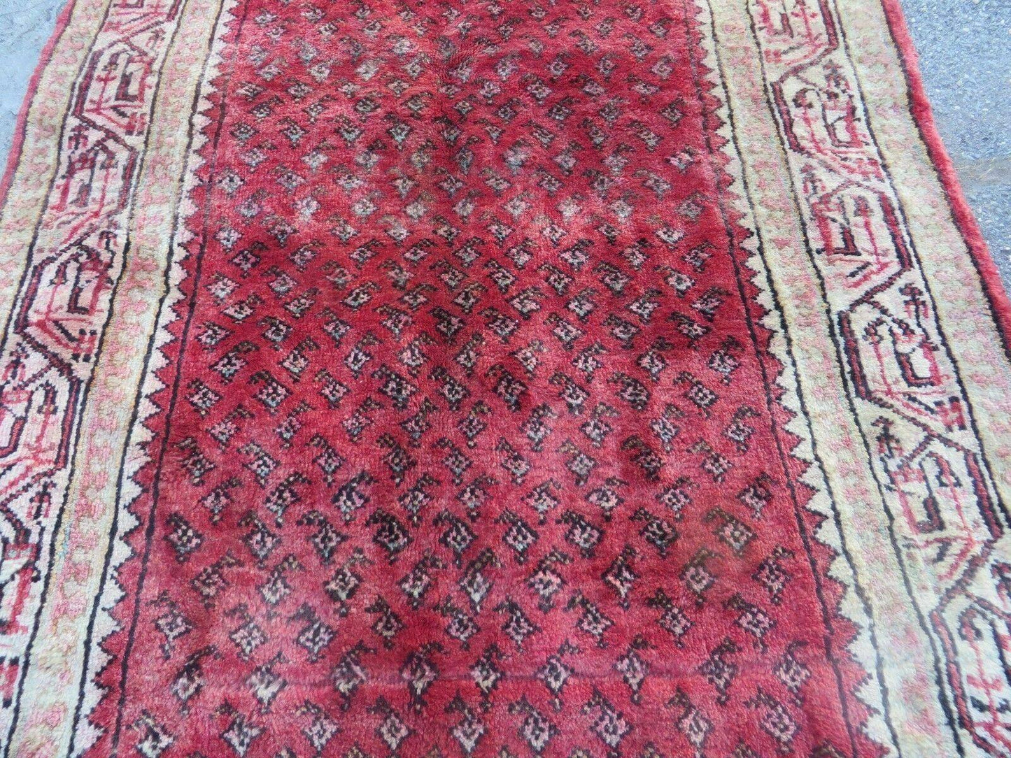 Antique Handmade Wool Runner Rug India Paisley Vintage Design 3 Foot 7 Inch by 10 Foot