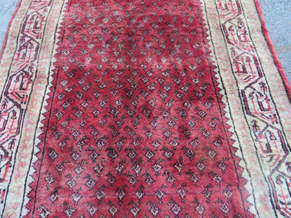 Antique Handmade Wool Runner Rug India Paisley Vintage Design 3 Foot 7 Inch by 10 Foot