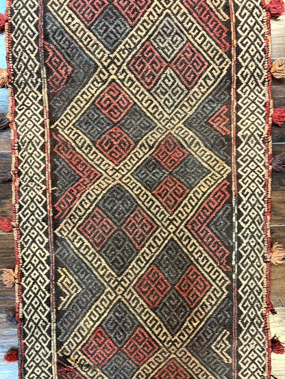 Tribal Runner Rug 2x8 Wool Handwoven Vintage Pakistani Turkoman Runner