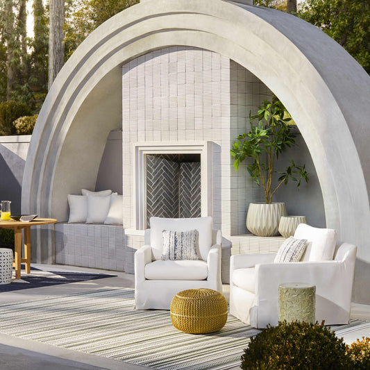 Gardenville Pouf Contemporary Outdoor Knitted Pouf in Bright Yellow for Patios and Gardens