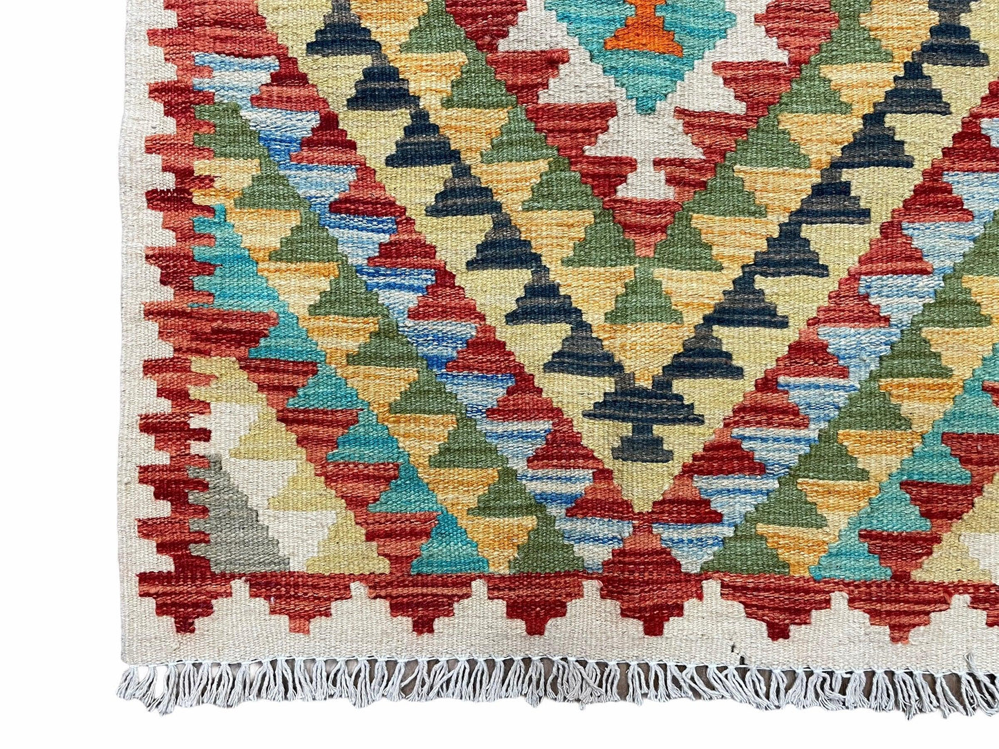 Turkish Kilim Rug 2x3 Colorful Handwoven Wool Accent Rug Chobi Diamond Zigzag