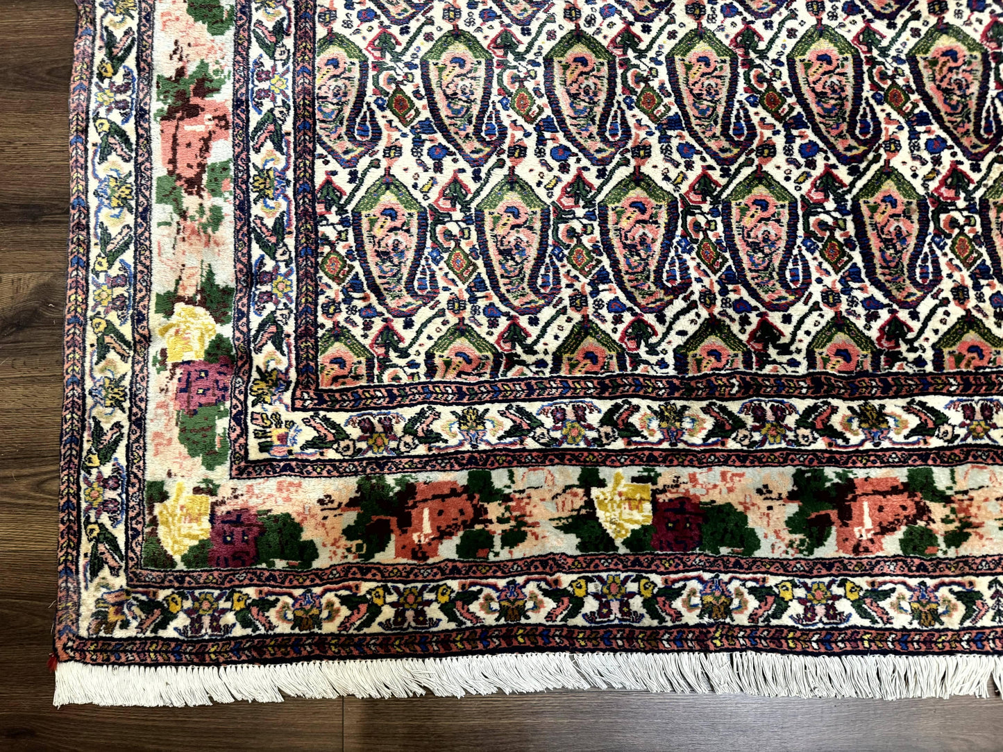 Persian Kurdish Rug 8x11 Boteh Design With Repeated Paisleys And Bird Pictorials Sannadaji Carpet