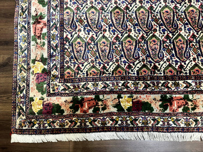 Persian Kurdish Rug 8x11 Boteh Design With Repeated Paisleys And Bird Pictorials Sannadaji Carpet