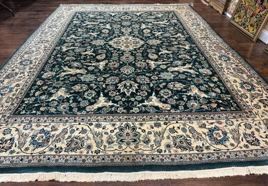 Pak Persian Rug 9x12 Dark Green Floral Allover Hand Knotted Wool