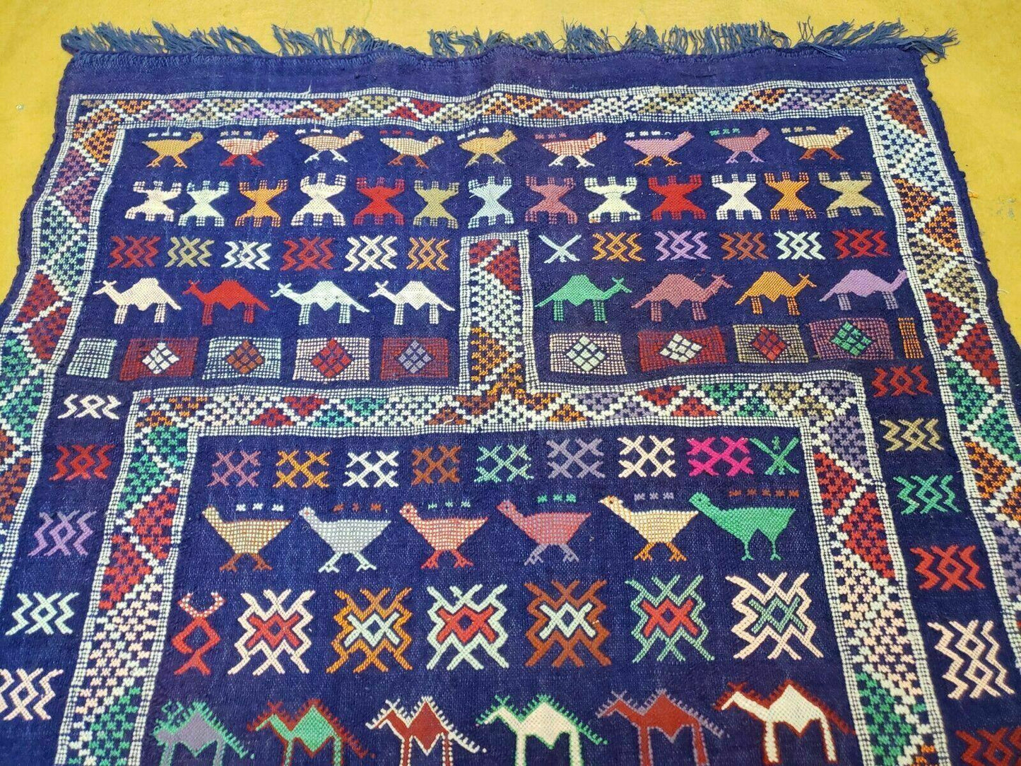 Kilim Rug Vintage Indian Wool Blue Birds Runner