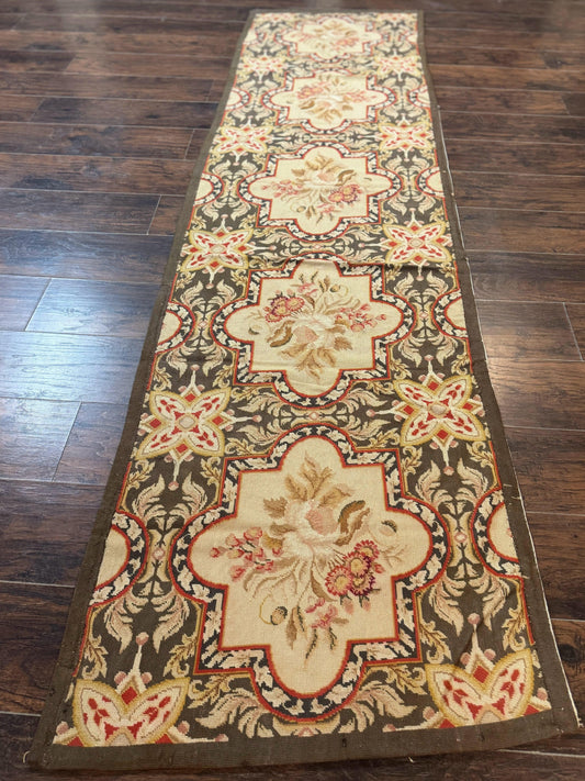 Needlepoint Runner Rug European French Design Handmade Wool Vintage