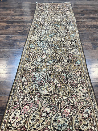 Antique Persian Malayer Runner Rug 3x16 Hand Knotted Wool Paisley Boteh Design