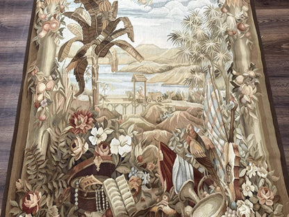 Aubusson Tapestry Wool French Handmade Vintage Wall Hanging 5x7