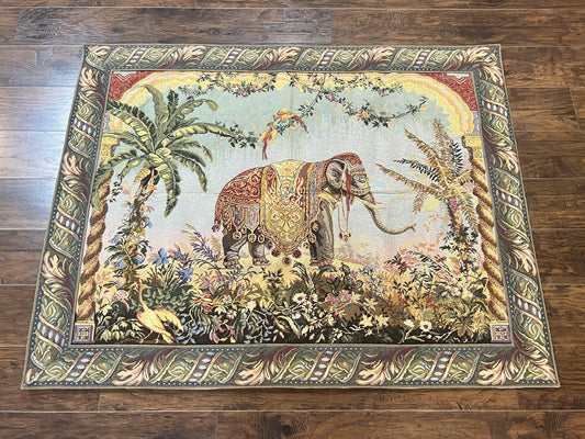 Vintage Tapestry Elephant Pictorial Wall Hanging Handwoven Wool Decor For Living Room
