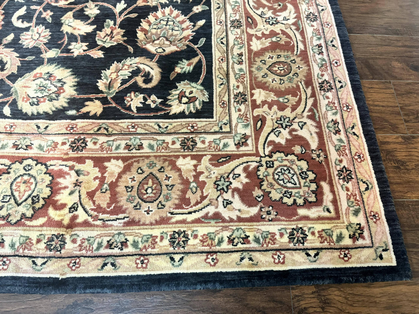 Vintage Oriental Rug 8x11 Floral Persian Design Turkish Power Loomed Rug Navy Blue Red Cream