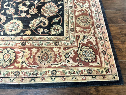 Vintage Oriental Rug 8x11 Floral Persian Design Turkish Power Loomed Rug Navy Blue Red Cream