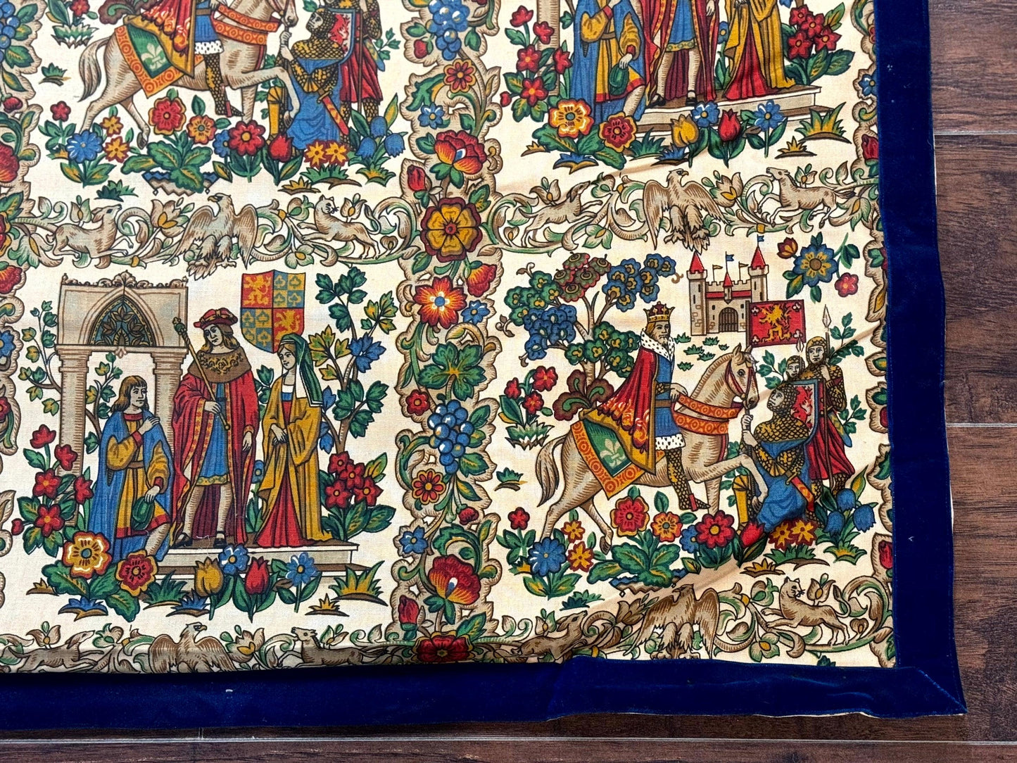 Medieval Tapestry Vintage European Cotton Wall Hanging 4x4 Hand Printed