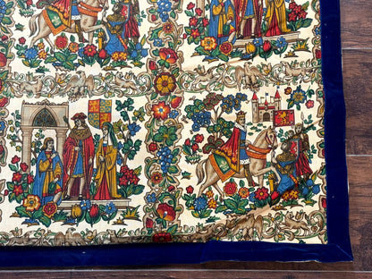 Medieval Tapestry Vintage European Cotton Wall Hanging 4x4 Hand Printed