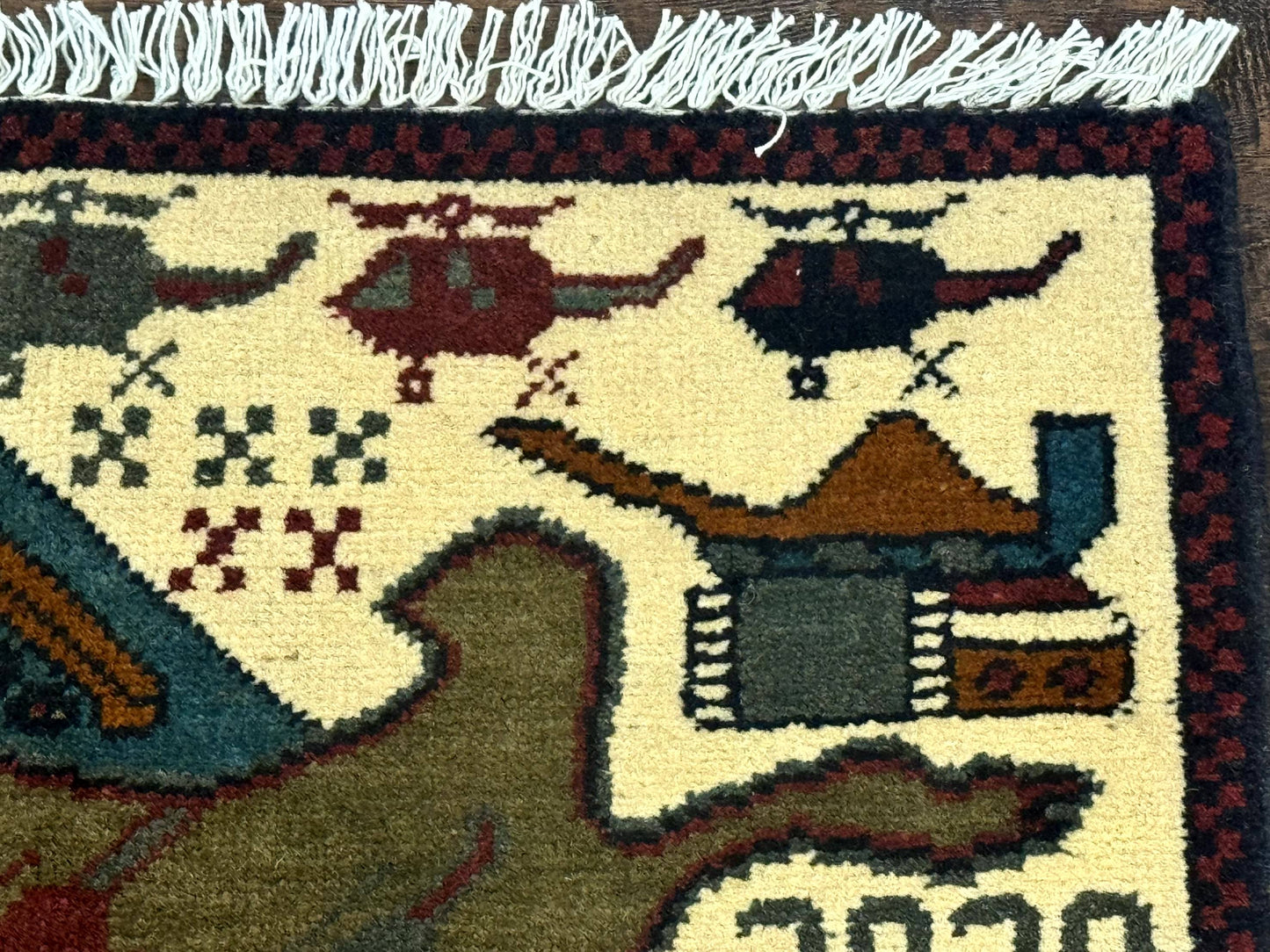 Afghan War Rug Handmade Wool With Helicopters And Tanks Decor
