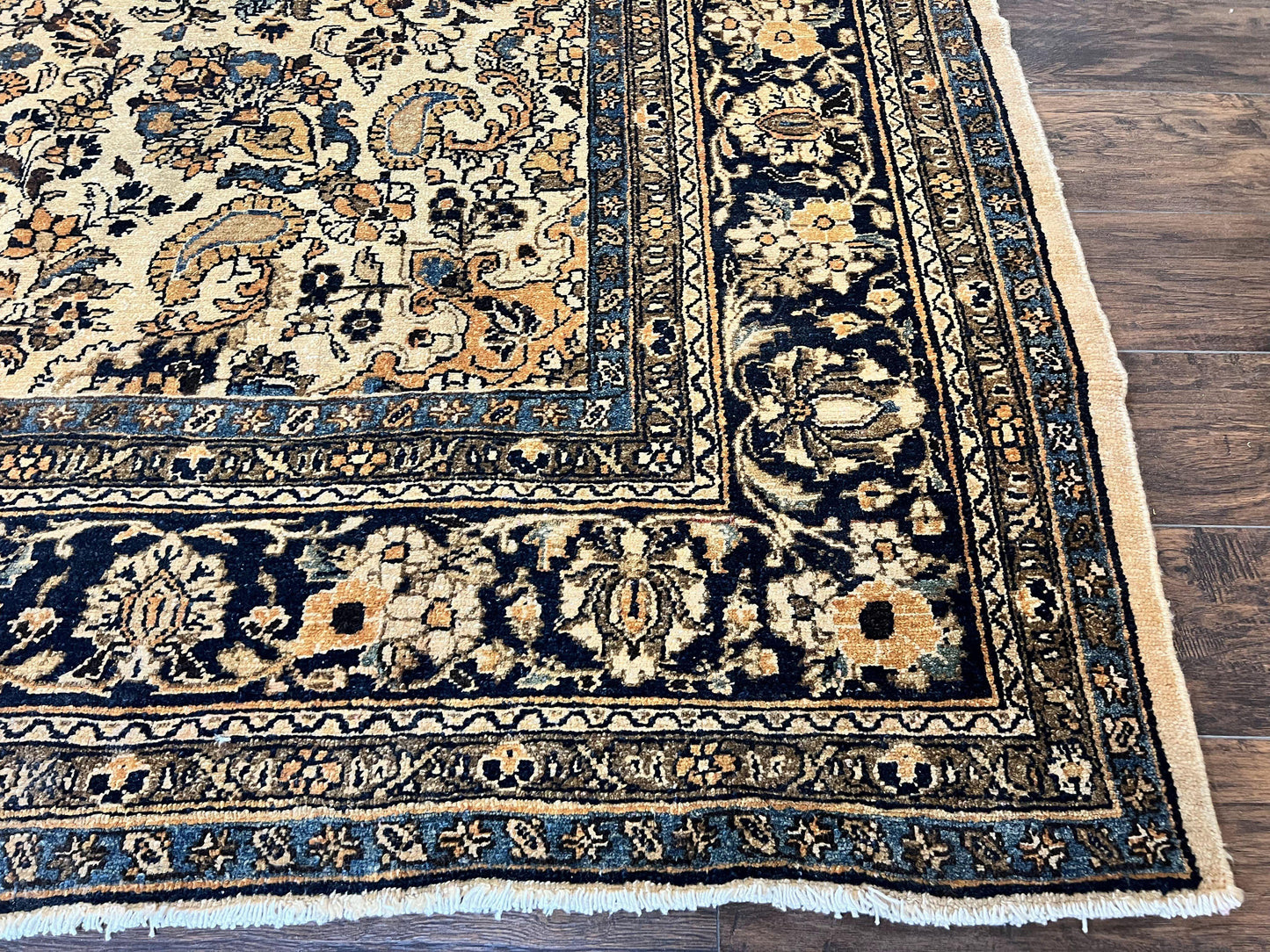 Antique Persian Rug Wool 9x11 Hand Knotted 1920s Hamadan Anjelas Floral Cream Black