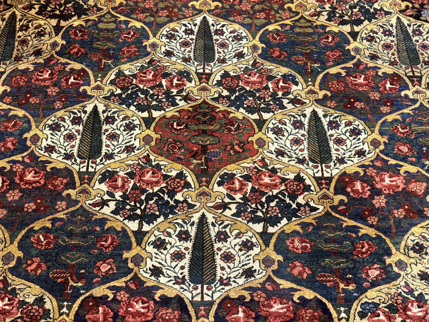 Persian Bakhtiari Rug Antique 12x19 Hand Knotted Wool Panel Design Peacocks Multicolor