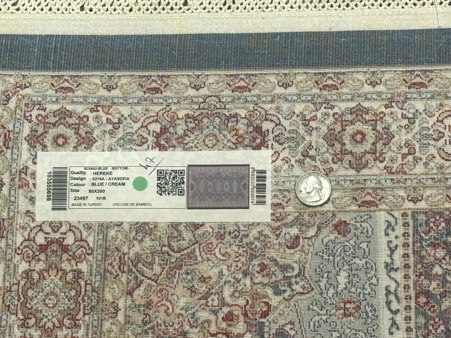 Turkish Silk Runner Rug 2.6 By 10 Feet Bamboo Silk Hereke Contemporary Light Blue