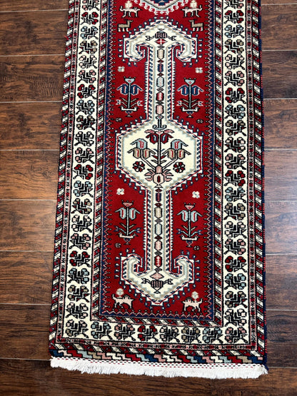 Indo Persian Runner Rug Vintage Handmade Wool Geometric Tribal Design