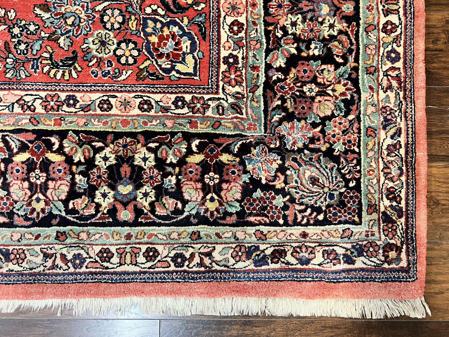 Persian Sarouk Rug Square 11x11 ft Hand Knotted Wool Floral Red Carpet Handmade Antique Rug