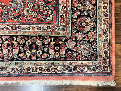 Persian Sarouk Rug Square 11x11 ft Hand Knotted Wool Floral Red Carpet Handmade Antique Rug