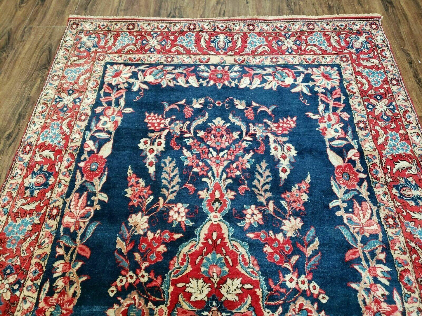 Vintage Turkish Wool Rug 4 By 7 Feet Floral Birds Tree Of Life Blue Red Handmade