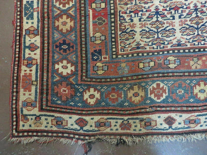Antique Caucasian Kuba Wool Rug Runner Natural Vegetable Dye 53x107 Inches