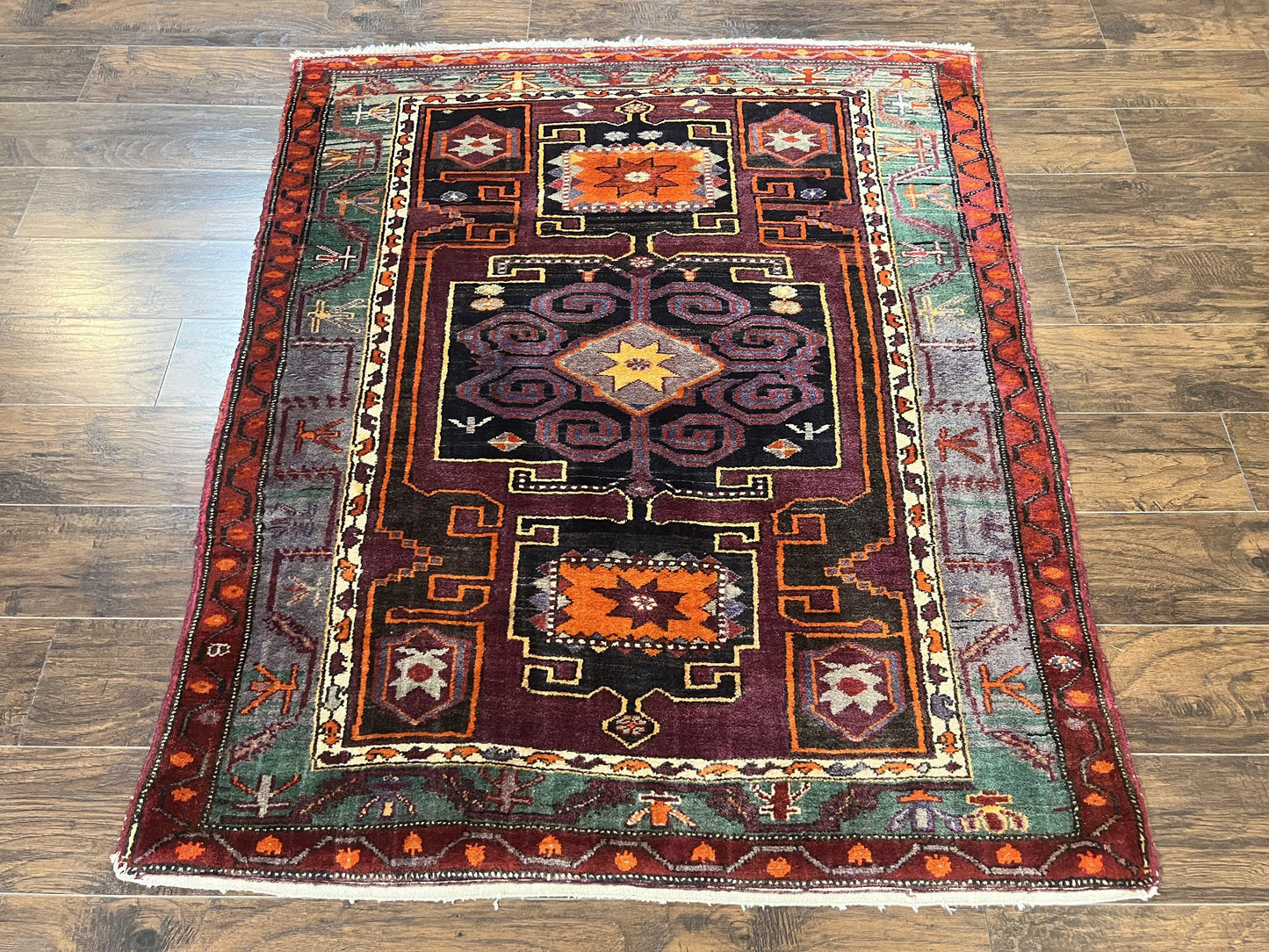 Persian Nahavand Tribal Rug 5x6 Handwoven Wool Geometric Vintage Carpet
