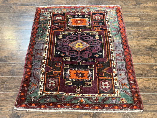 Persian Nahavand Tribal Rug 5x6 Handwoven Wool Geometric Vintage Carpet