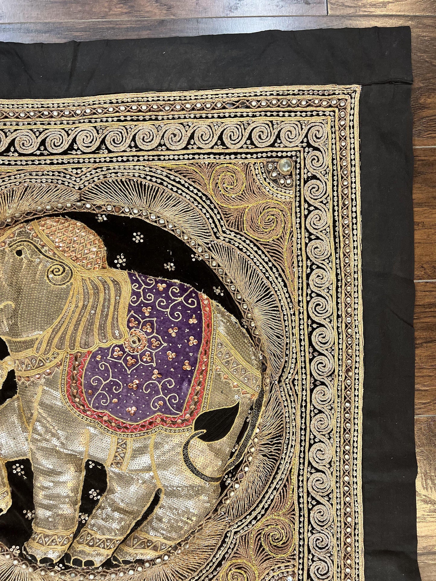 Indian Embroidery Tapestry 3x3 Elephant Design Handcrafted Wool Needlepoint Beadwork