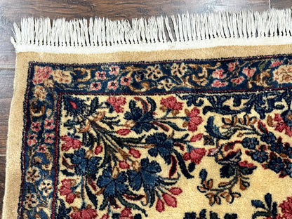 Persian Kerman Rug 4x4 Square Ivory Blue Pink Handmade 225 KPSI