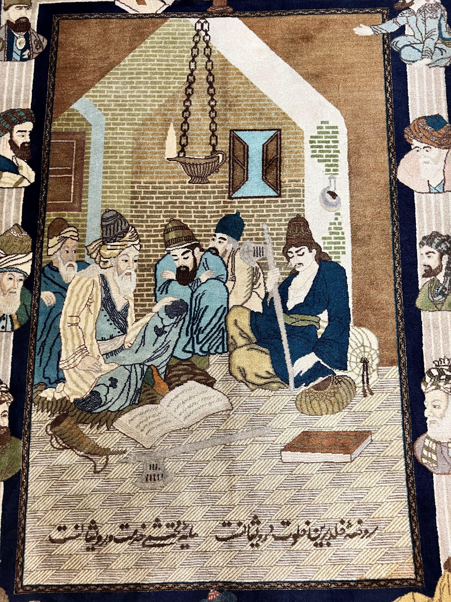 Persian Tabriz Pictorial Rug 3x5 Hand Knotted Wool Wall Hanging Vintage Semi Antique