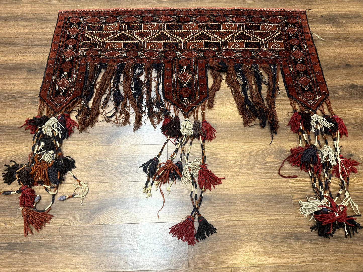 Antique Afghan Beshir Tent Header Rug Hand Knotted Wool Tribal Collectible