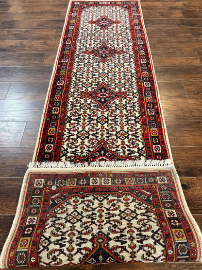 Indo Persian Bidjar Runner Rug Classic Wool Handmade Hallway Decor Ivory And Red Medallions