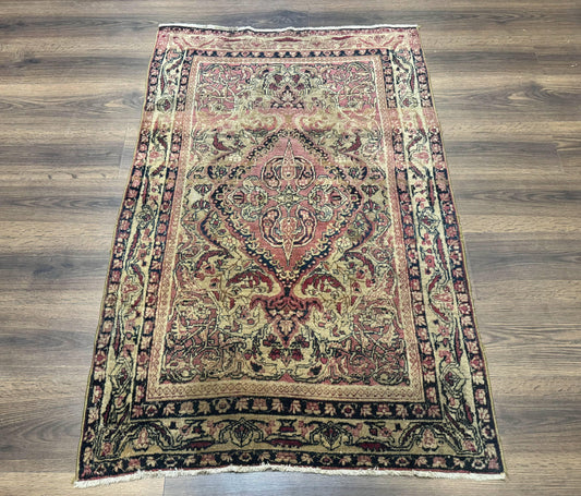 Antique Persian Lavar Rug 3x5 Hand Knotted Wool Kerman Carpet